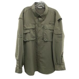 Quest Men L Green CoolMax Long Sleeve Fishing Shirt Utility Hiking Trail